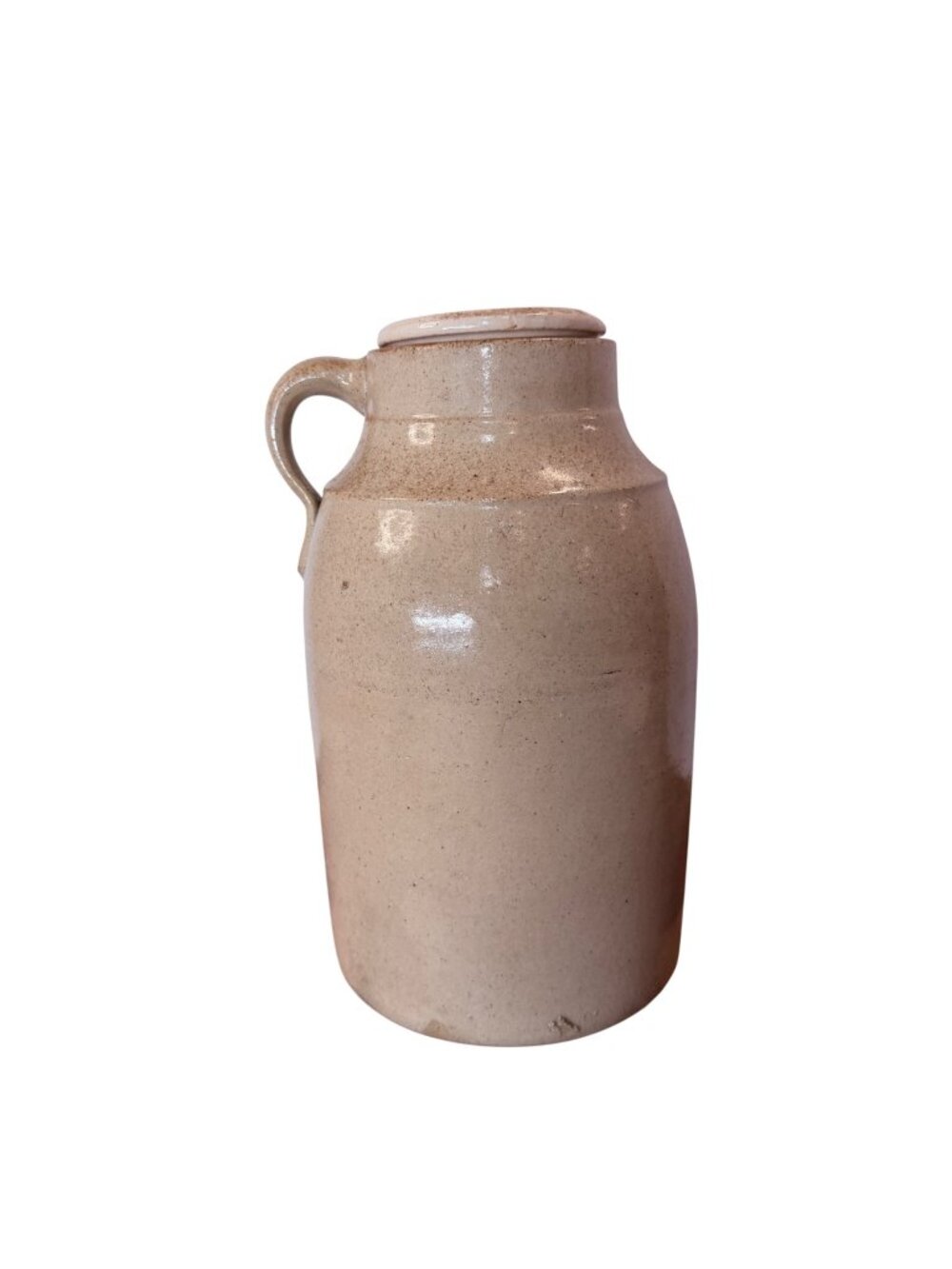 Antique Beige Stoneware. Jug With Handle & Lid - Rustic Farmhouse Decor - Vinta